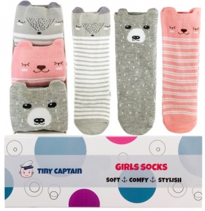 Tiny Captain Baby Toddler Girls Grip Socks Gripper Straps Ages 1-3 Year Old  Anti Slip Animal Socks Age 1 Girls Gift Set