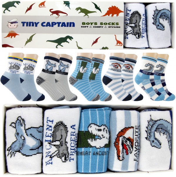 Boys Dinosaur Socks Ages 4-6 5 Pack Set - Product Details